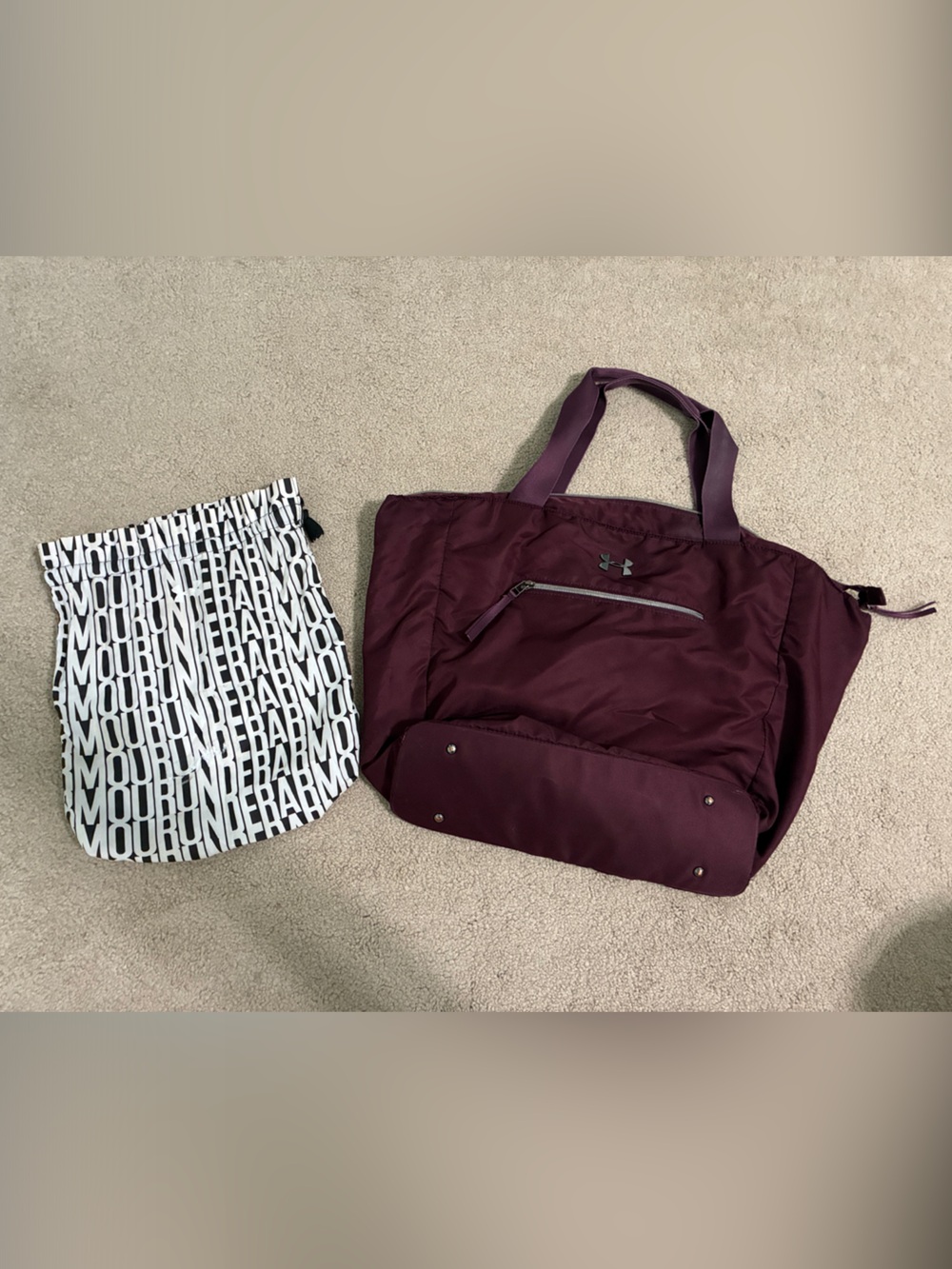Under Armour Plum Carryall Tote with Black & White Logo Pouch